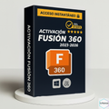 Product packaging for 'Activacion Fusion 360' with branding on a white background